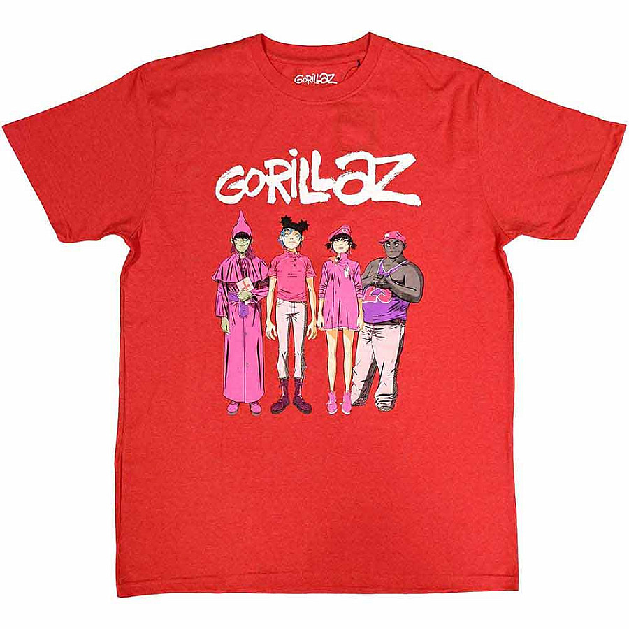 Gorillaz tričko, Cracker Island Standing Group Eco Friendly Red, pánské, velikost M