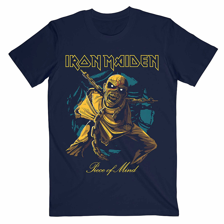 Iron Maiden tričko, Piece of Mind Gold Eddie Navy Blue, pánské, velikost M