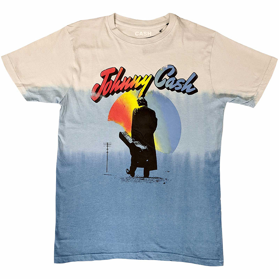 Johnny Cash tričko, Walking Guitar Dip Dye Wash Blue, pánské, velikost XXL