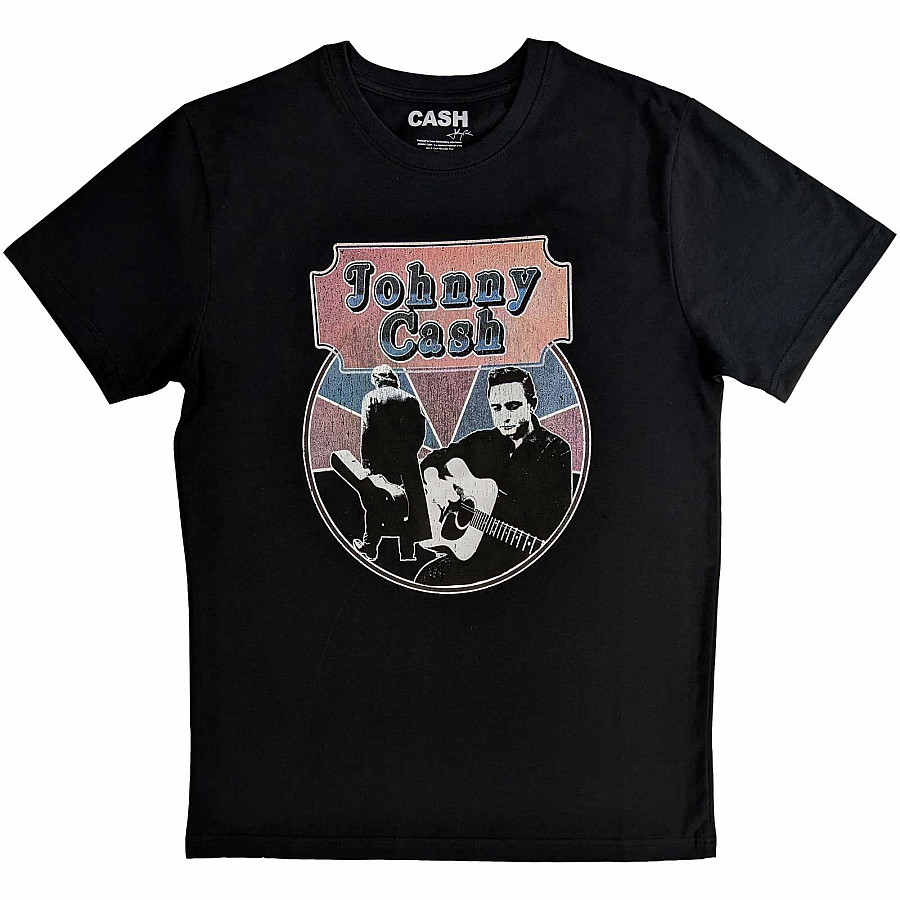 Johnny Cash tričko, Walking Guitar &amp; Front On Black, pánské, velikost XL