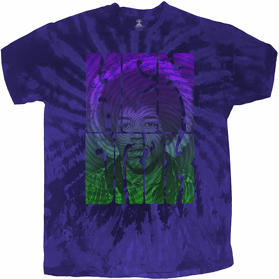 Jimi Hendrix tričko, Swirly Text Dip-Dye Blue, pánské, velikost XXL