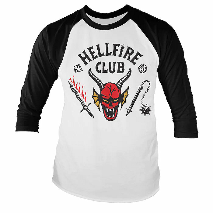 Stranger Things tričko, Hellfire Club Baseball LS White Black, pánské, velikost XXL