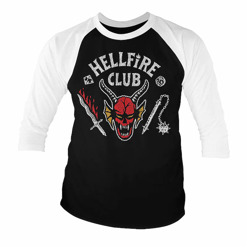 Stranger Things tričko, Hellfire Club Baseball 3/4 Sleeve BW, pánské, velikost XXL