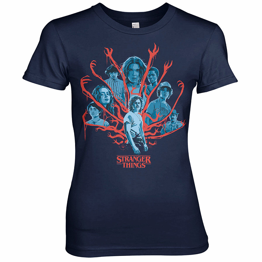 Stranger Things tričko, Stranger Things Characters Girly Navy, dámské, velikost L