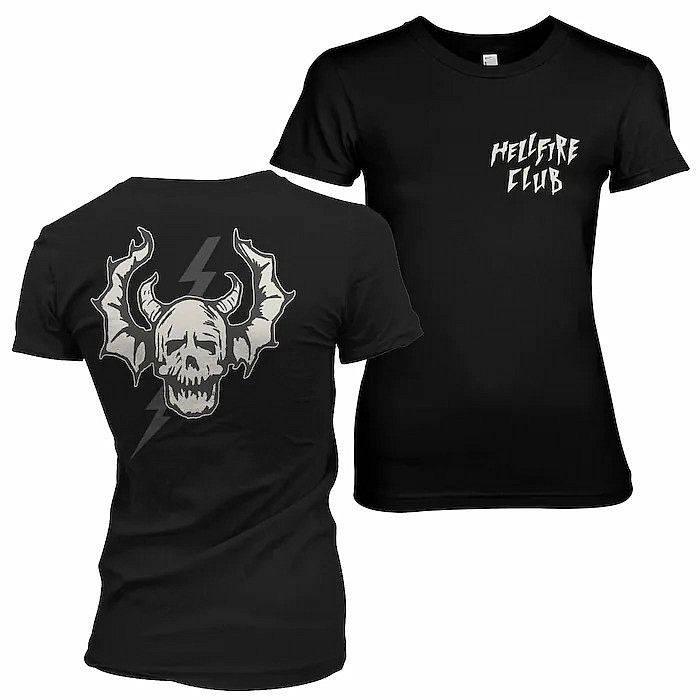 Stranger Things tričko, Hellfire Club Skull Girly BP Black, dámské, velikost M
