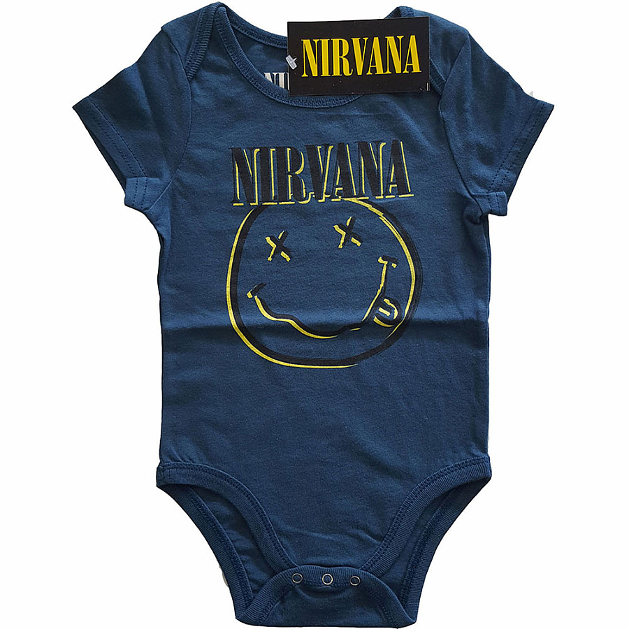 Nirvana kojenecké body tričko, Inverse Smiley Blue, dětské, velikost XL velikost XL (12 měsíců)