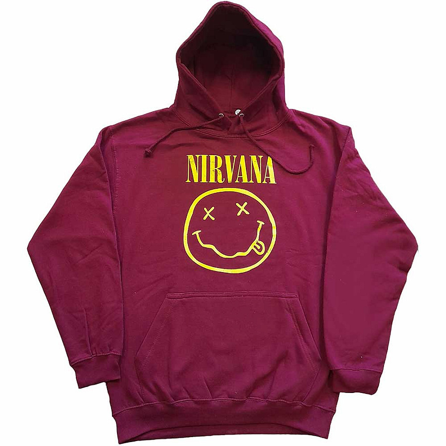 Nirvana mikina, Yellow Smiley Hoodie Maroon Red, pánská, velikost XXL