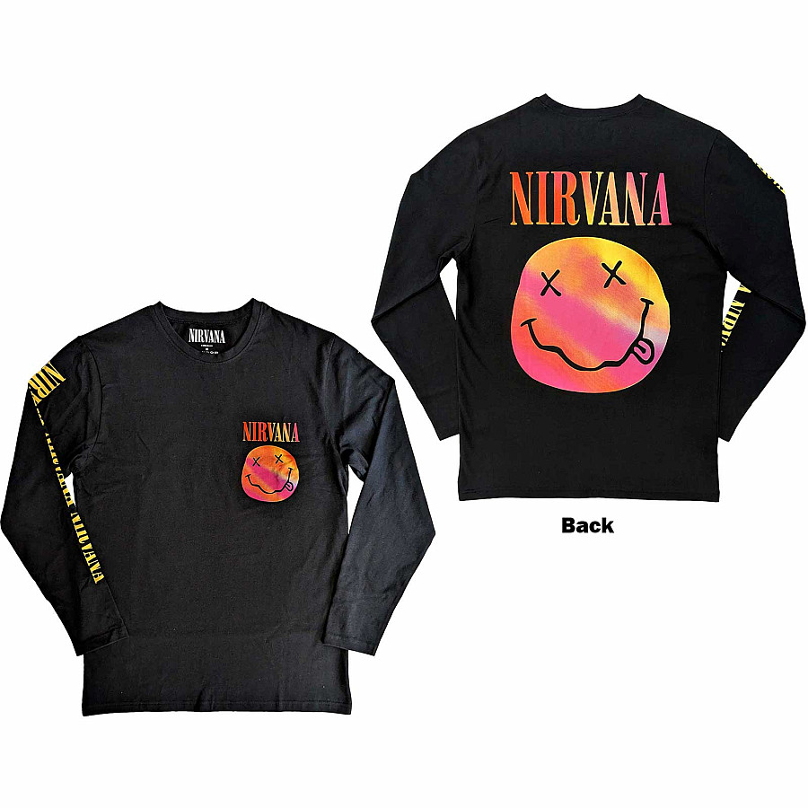 Nirvana tričko dlouhý rukáv, Gradient Happy Face BP Black, pánské, velikost S