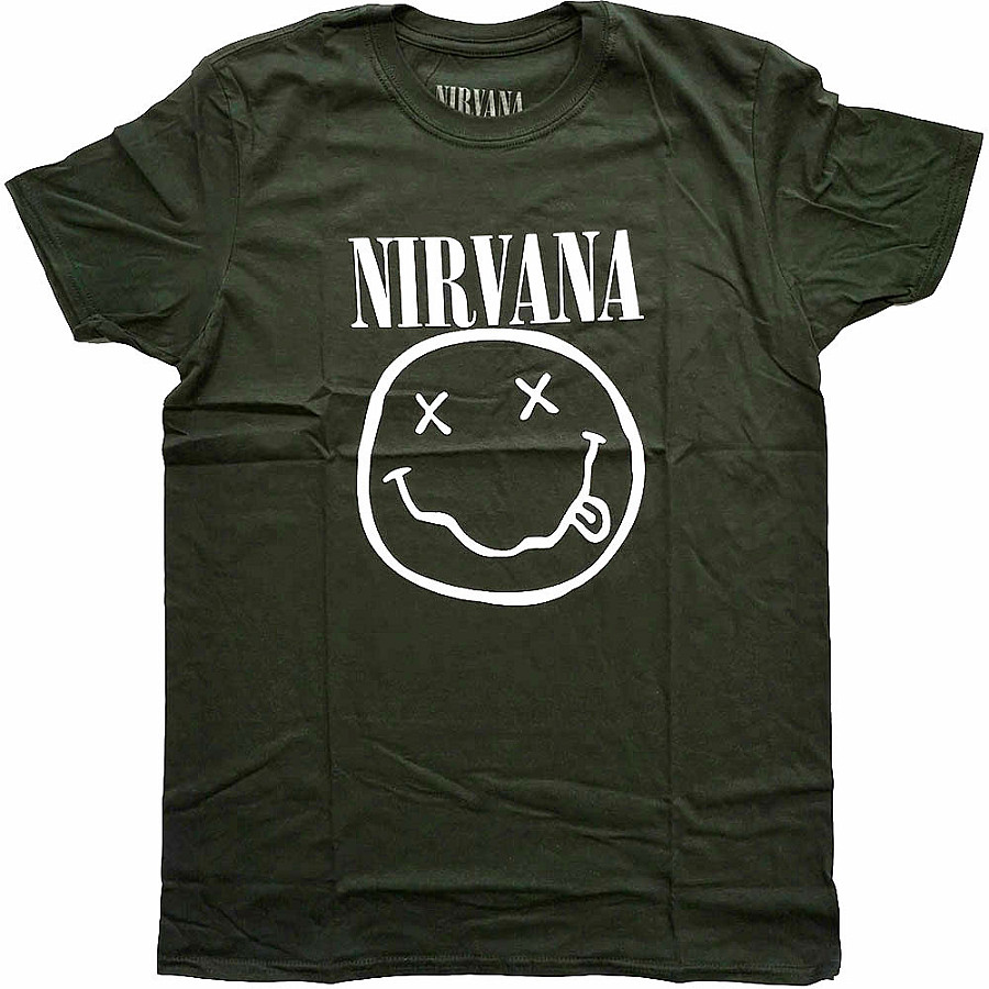 Nirvana tričko, White Smiley Dark Green, pánské, velikost M