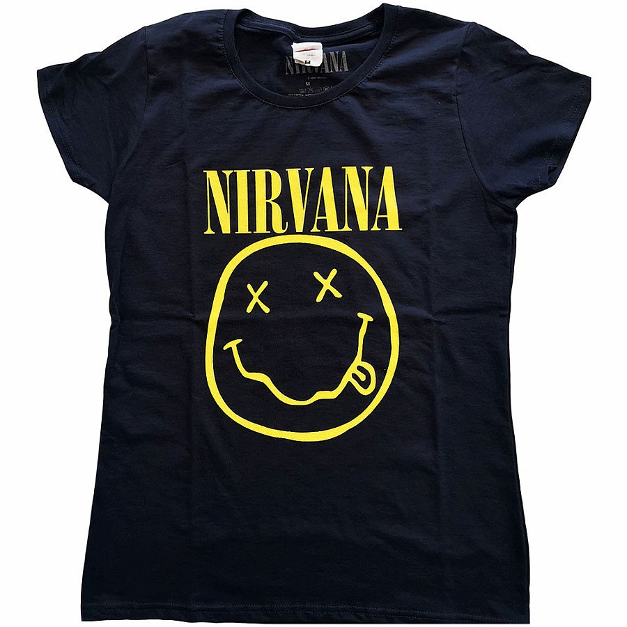 Nirvana tričko, Yellow Smiley Girly Navy Blue, dámské, velikost S