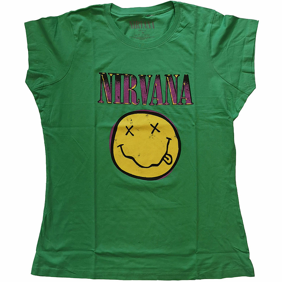 Nirvana tričko, Xerox Smiley Pink Girly Green, dámské, velikost XL