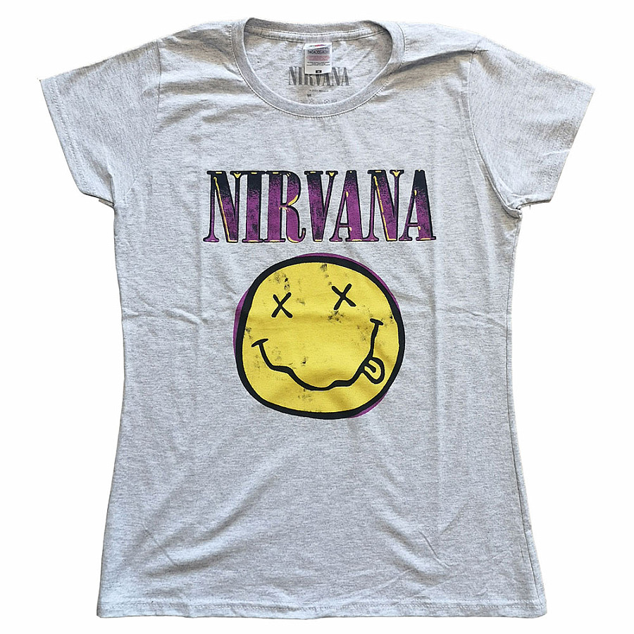Nirvana tričko, Xerox Smiley Pink Girly Grey, dámské, velikost L