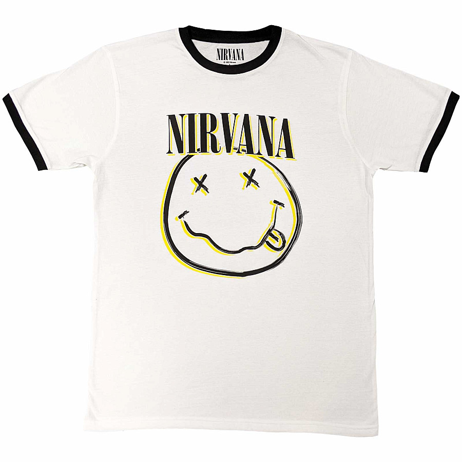 Nirvana tričko, Double Happy Face Ringer White, pánské, velikost L