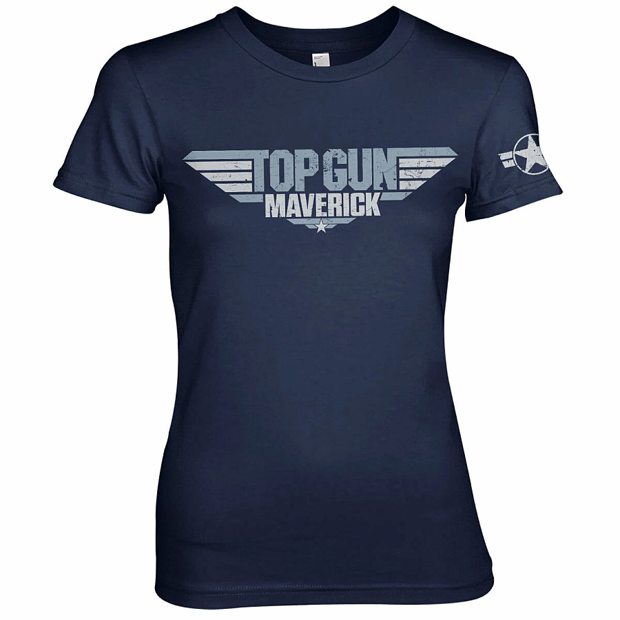 Top Gun tričko, Maverick Distressed Logo Girly Navy, dámské, velikost M