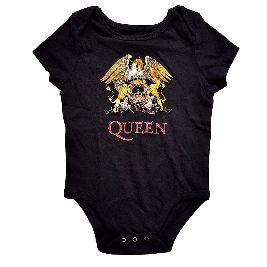 Queen kojenecké body tričko, Classic Crest Black, dětské, velikost L velikost L (6-9 měsíc)