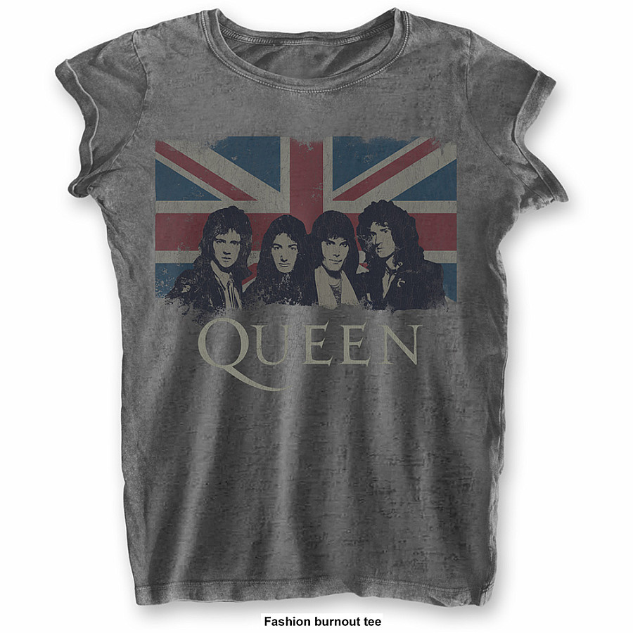 Queen tričko, Vintage Union Jack Burnout Girly, dámské, velikost XL