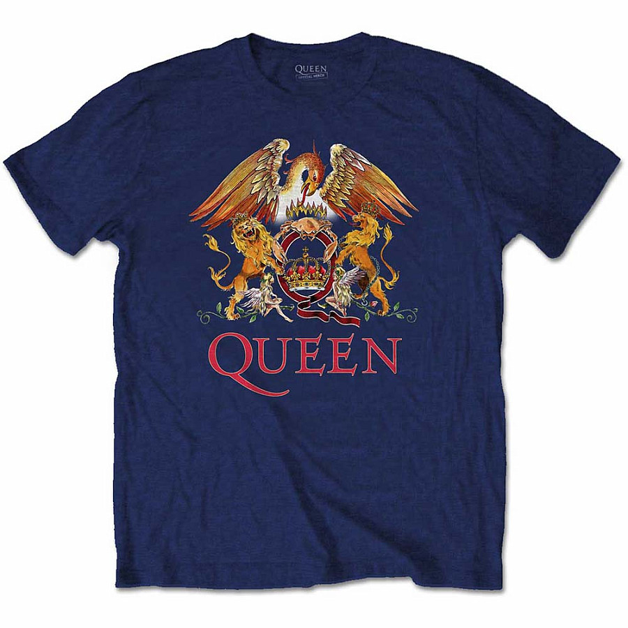 Queen tričko, Classic Crest Navy, pánské, velikost S