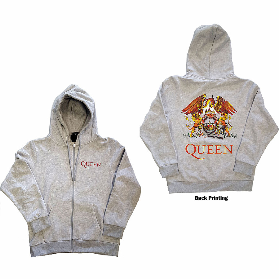 Queen mikina, Classic Crest BP Zipped Grey, pánská, velikost 4XL