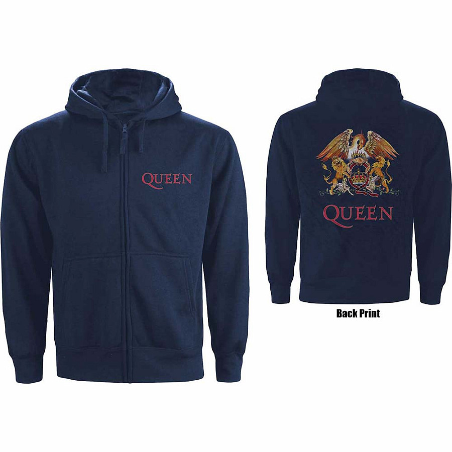 Queen mikina, Classic Crest Navy Zipped, pánská, velikost XXXL