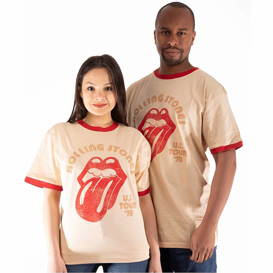 Rolling Stones tričko, US Tour &#039;78 Ringer Natural &amp; Orange, pánské, velikost XL