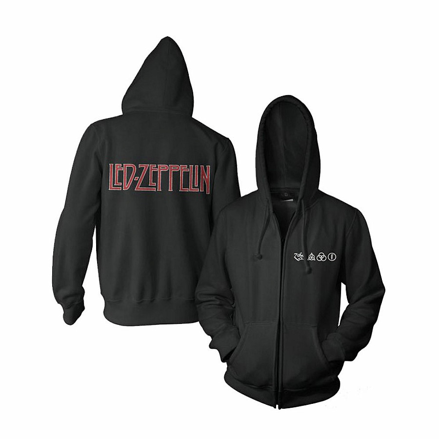 Led Zeppelin mikina, Logo &amp; Symbols Black Zip, pánská, velikost M