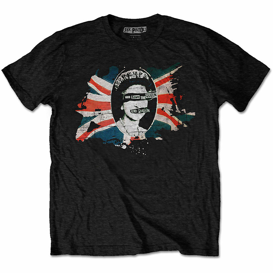 Sex Pistols tričko, God Save The Queen Flag Black, pánské, velikost S