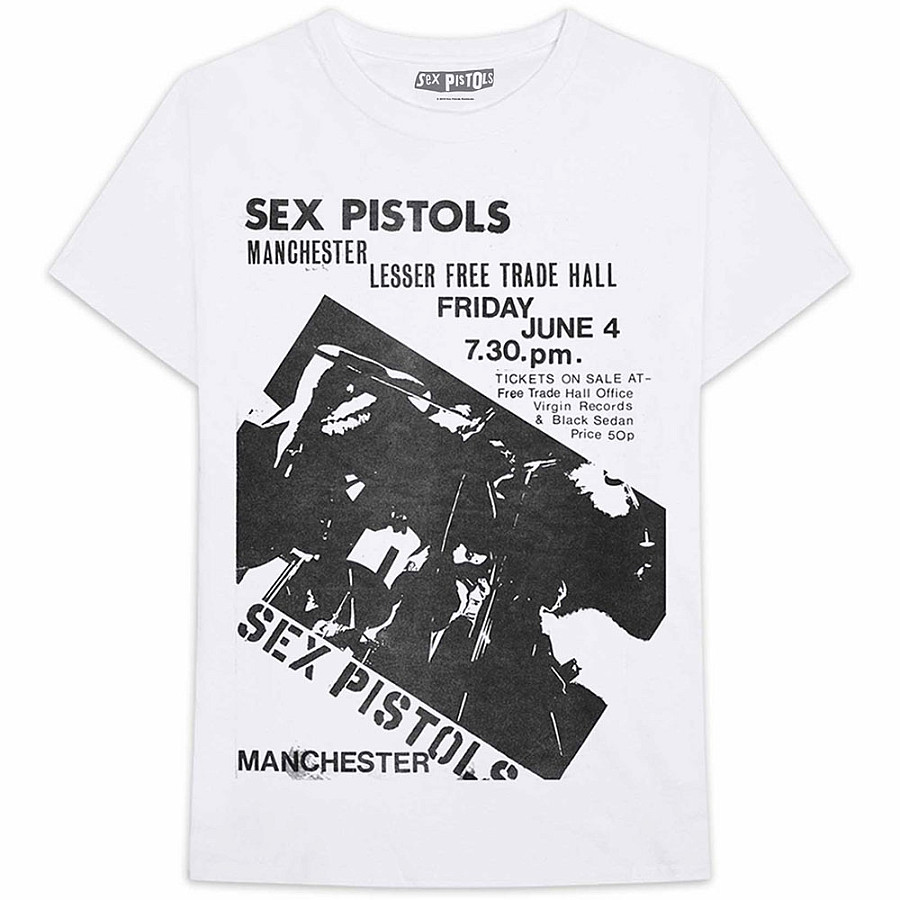 Sex Pistols tričko, Manchester Flyer White, pánské, velikost M