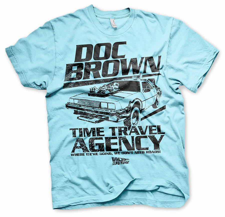 Back to the Future tričko, Doc Brown Time Travel Agency Blue, pánské, velikost XL