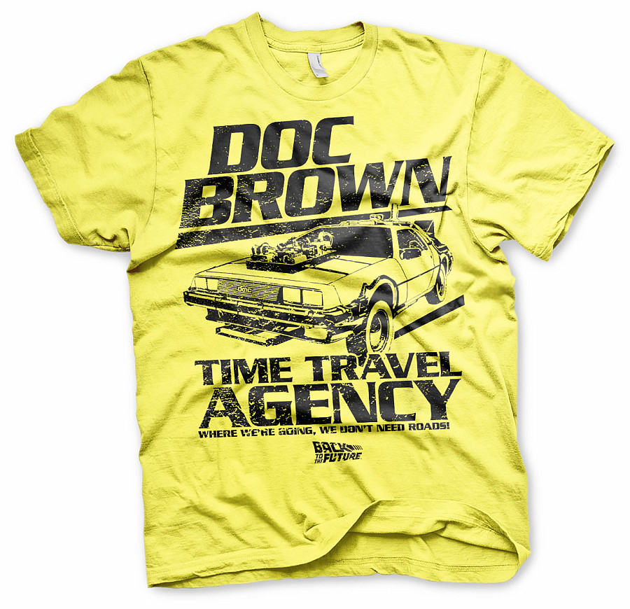 Back to the Future tričko, Doc Brown Time Travel Agency Yellow, pánské, velikost L