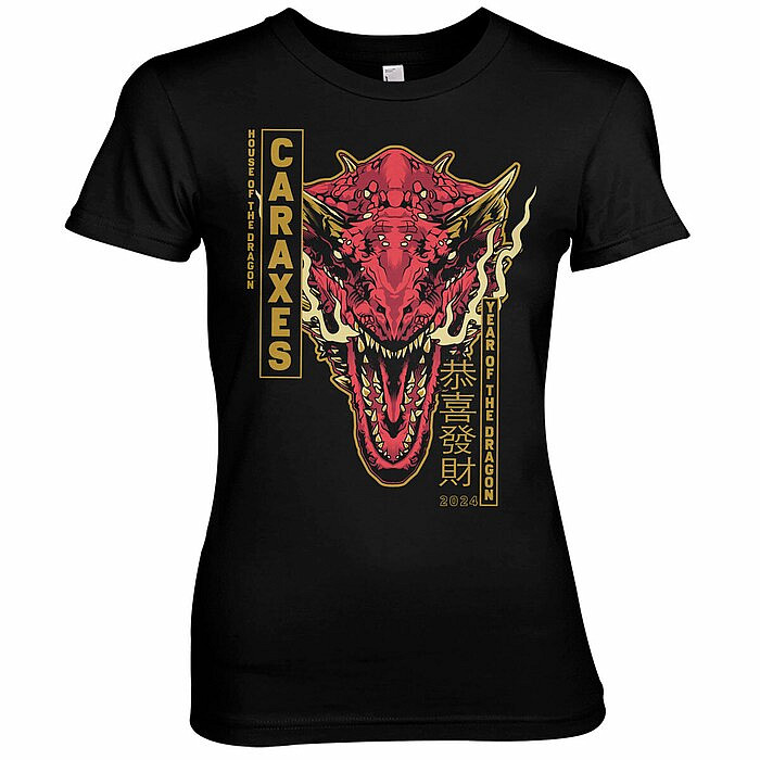 Hra o trůny tričko, CARAXES Dragon Girly Black, dámské, velikost L
