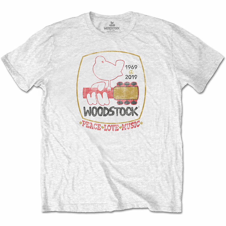 Woodstock tričko, Peace Love Music White, pánské, velikost M