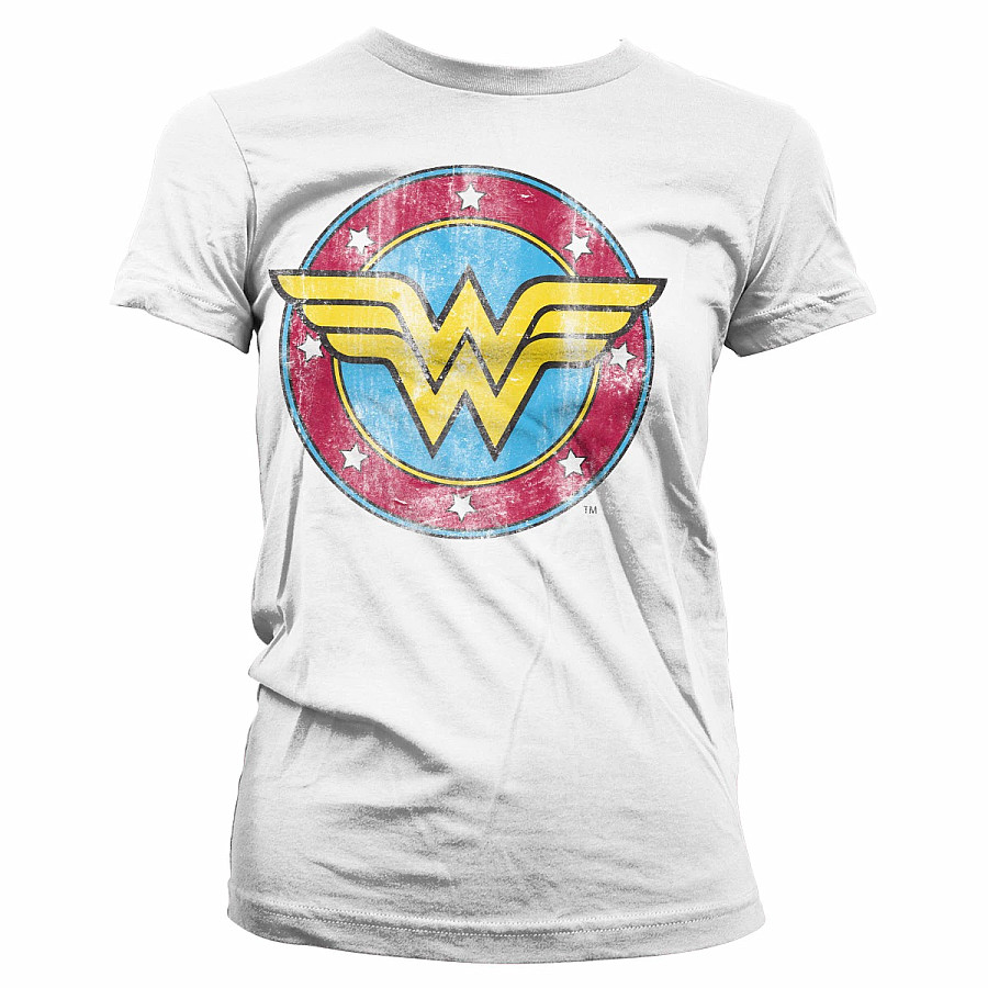 Wonder Woman tričko, Wonder Woman Distressed Logo Girly White, dámské, velikost S