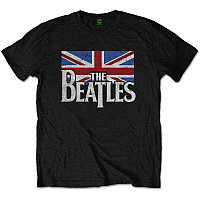 The Beatles tričko, Drop T Logo & Vintage Flag Black, pánské