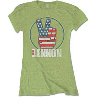 John Lennon tričko, Peace Fingers US Flag Kiwi Green Girly, dámské
