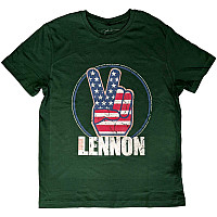 John Lennon tričko, Peace Fingers US Flag Green, pánské