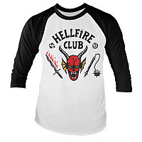 Stranger Things tričko, Hellfire Club Baseball LS White Black, pánské