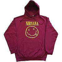 Nirvana mikina, Yellow Smiley Hoodie Maroon Red, pánská