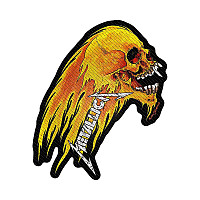Metallica tkaná nášivka PES 90 x 30 mm, Flaming Skull Cut-Out