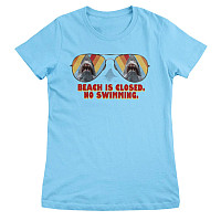 Čelisti tričko, Beach Closed Now Swimming Sky Blue, dámské